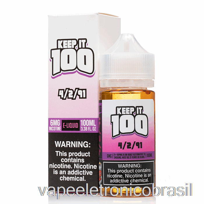 Vape Eletrônico 2/4/91 - Keep It 100 E-liquid - 100ml 0mg